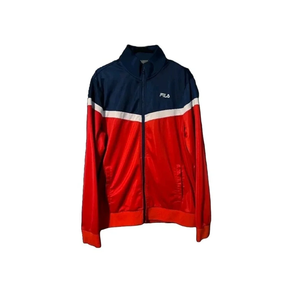 FILA Mens Small Track Jacket Soccer  Navy Blue‎ Red White Zip up 100% Polyester